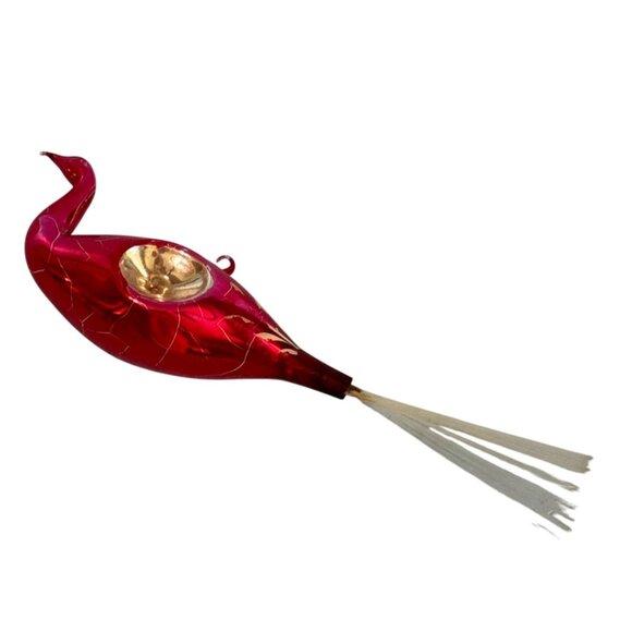 Antique Lauscha Glass Bird Ornament Red Reflector Spun Glass Tail 1930s–40s Germ - Picture 2 of 7